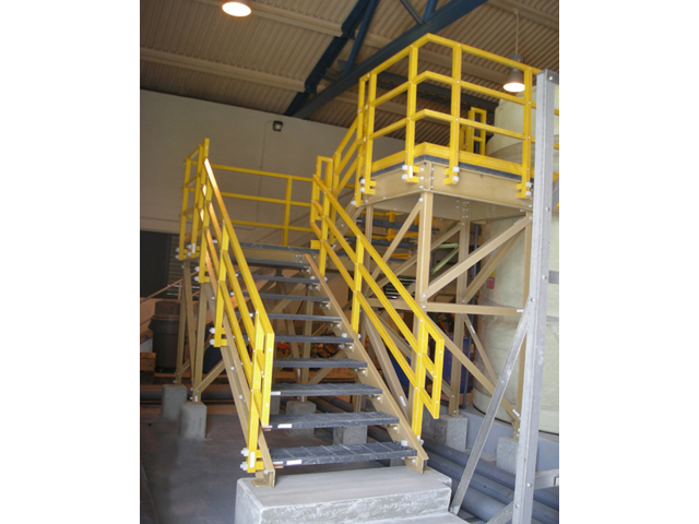 Fiber Glass Reinforced Plastic Corrosion Resistant Railing Structure and Stairs